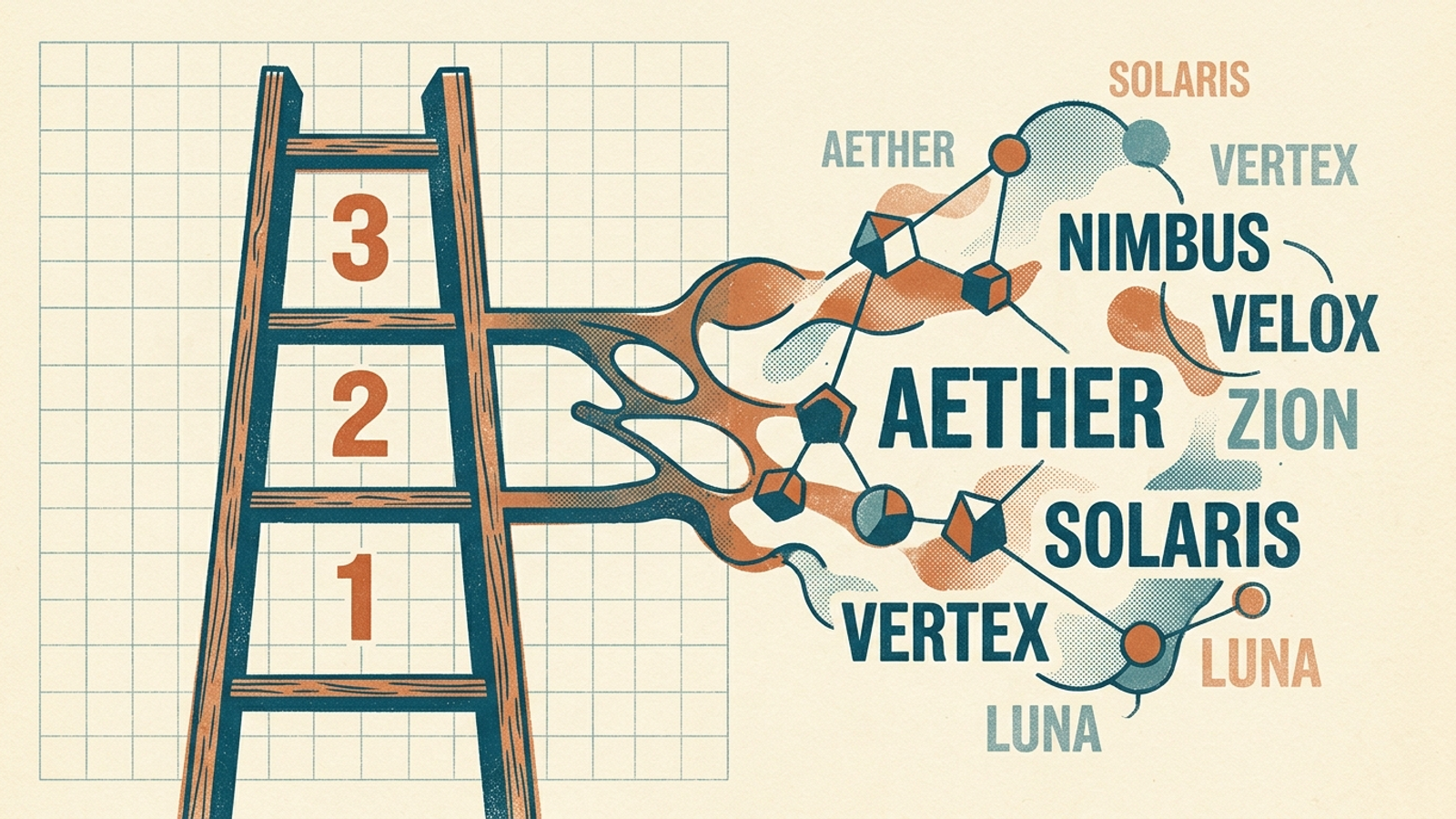 A rigid ladder of numbered search results beside a loose cluster of brand names in an AI answer.