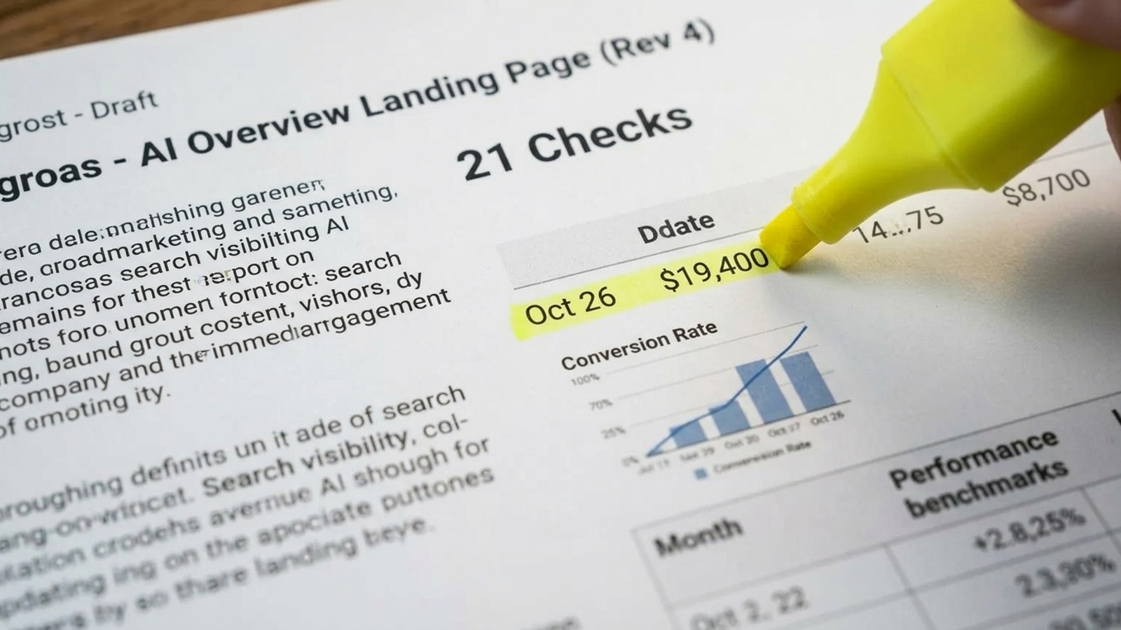 Highlighter marking a price and date on a printed landing page